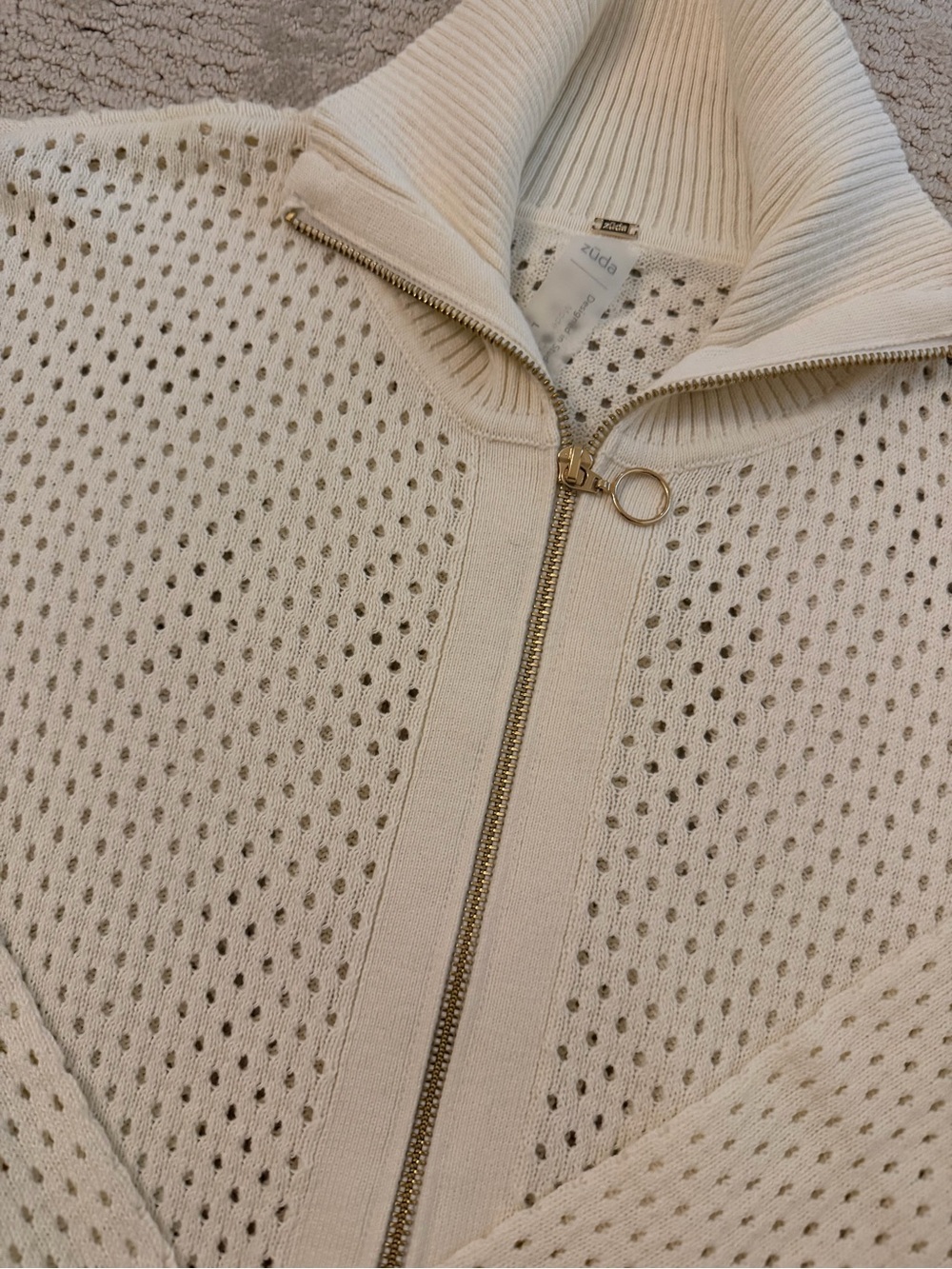 Zuda Women's Cream Zip-Front Open Knit Sweater L NWOT - Picture 3 of 3